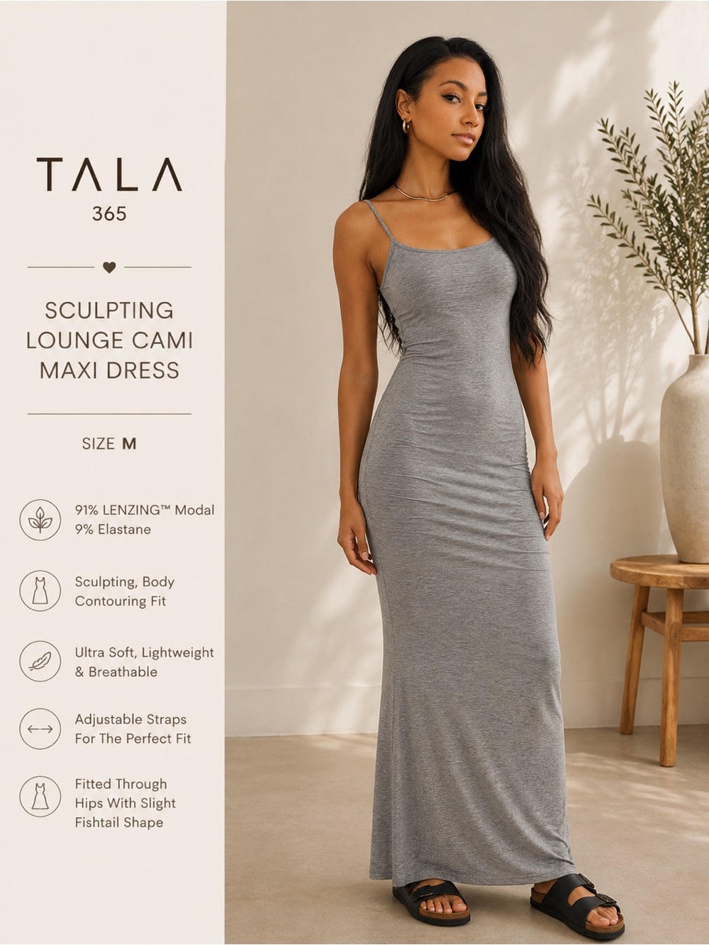 TALA Anthropologie Gray Ribbed Modal Cami Maxi Dress Size M